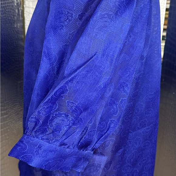 Givenchy Glamour Vintage Royal Blue Paisley Puffed Sleeves Blouse Size 13 Japan - Picture 6 of 11